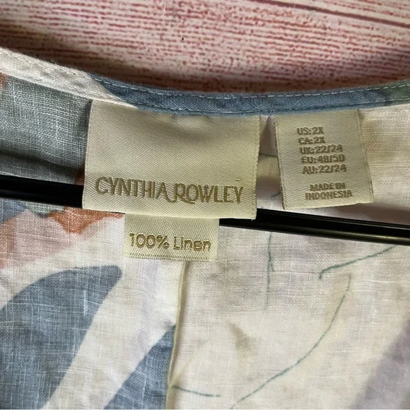 Cynthia Rowley 100% Linen Floral‎ Cap Sleeves Dress Size 2X - Picture 2 of 4